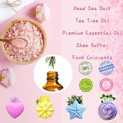 Bath Bombs, 32 Pack Foot Soak with Bath Salt and Tea Tree Oil. Organic Natural Handmade Aroma Pure Essential Oil Bubble Balls for Callus, Dry Cracked, Stubborn Odor