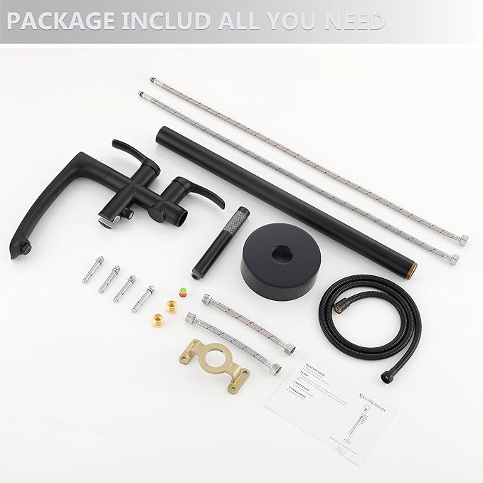 Freestanding Bathtub Faucets, Matte Black Stainless Steel Floor Mount Tub Filler with 360 Swivel Spout and Handheld Shower, High Flow Bathtub Faucet Set JXM-F001BK