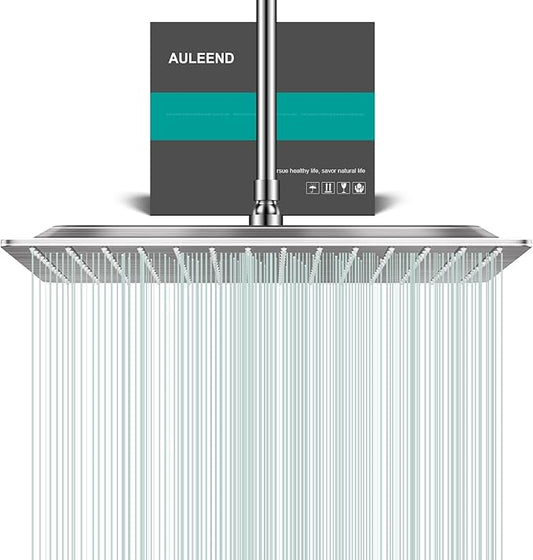 Square Rain Shower Head, High Flow Stainless Steel,Work with any decorative style，All Metal Rainfall Shower Head (Brushed Nickel, 16)