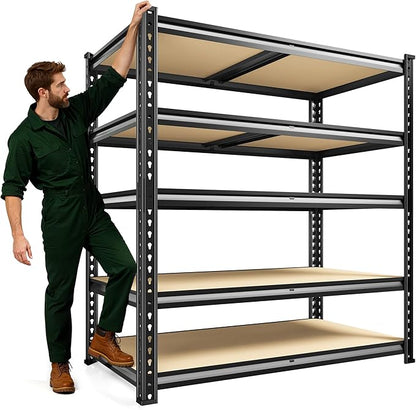72.2" H Garage Shelves 2230LBS Storage Shelves, 5 Tier Adjustable Metal Shelving, Heavy Duty Shelving for Storage, Basement, Warehouse, Pantry, Kitchen, 35.5" W x 19.5" D x 72.2" H, Black