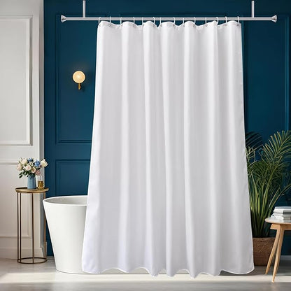 AooHome Extra Long Shower Curtain Liner, Fabric Shower Curtain with Hooks for Hotel, Waterproof, 72 Width x 84 Height Inch, White