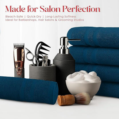 RIVERSIDE Pack of 24 Salon Towels Set – 16 x 26 Inches, 100% Ring Spun Cotton Highly Absorbent and Quick Dry Towels for Salon, Hand, Barber, Gym, Home & Hair Care, Navy