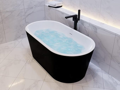 ANZZI 55 Inch Acrylic Freestanding Bathtub In Glossy White | Chand Pre-plumbed Solid Deep Soaker Tub With Built In Overflow And Drain | Soaking Stand Alone Tub 72 Gallons Capacity | FT-AZ098-55BK