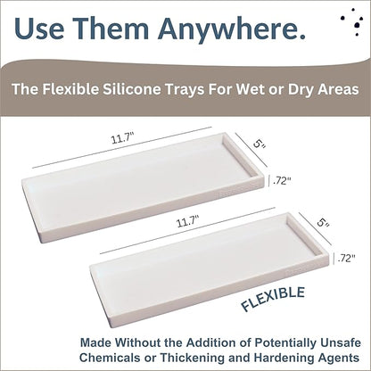 Countertop and Vanity Tray - 2 PC Large 11.7" Silicone Bathroom Trays, Counter Organizer, Dish Soap Sponge Holder Kitchen Sink Tray Organizer, Sink Caddy Toothbrush Key Kitchen Soap Trays