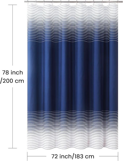 Blue Shower Curtain 78 Inches Long, Modern Navy Blue and White Gradient Horizontal Stripe Waterproof Polyester Shower Curtains for Bathroom, 72x78 Inches