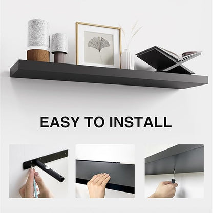 Colima Bathroom Floating Shelves for Wall, 36" Floating Wall Mounted Shelf, Rustic Wood Hanging Shelf for Home Organization, Bathroom, Kitchen, Living Room (Set of 3, Black)