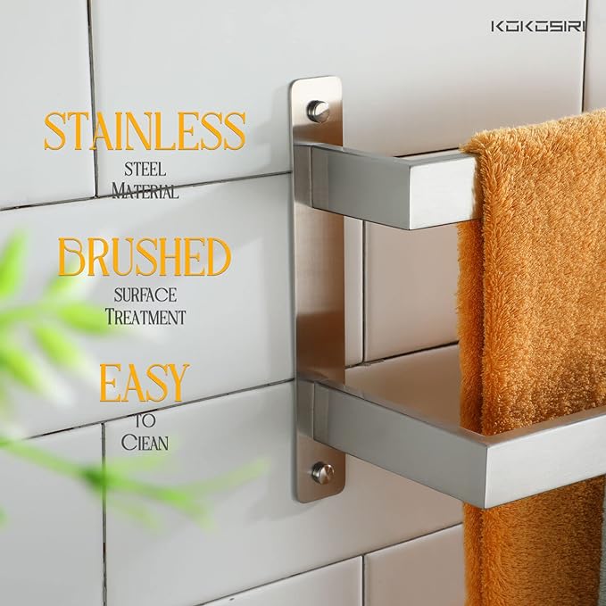 KOKOSIRI Bath Towel Bars 32 Inches Bathroom 2-Tiers Ladder Towel Rails Towel Holders Wall Mounted Towels Shelves Rack Brushed Stainless Steel, B5008BR-L32