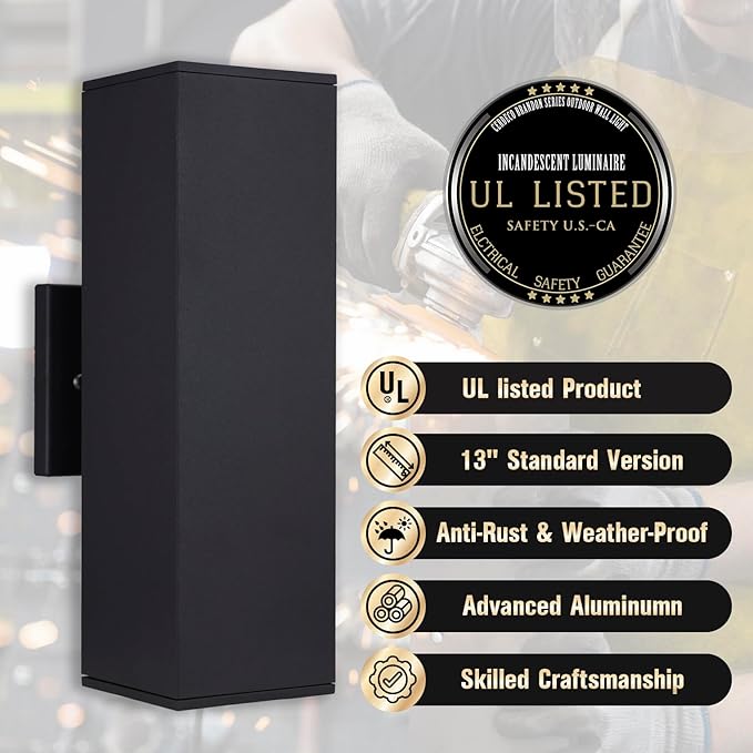 Cerdeco Aluminum Modern Outdoor Wall Light, Exterior Outdoor Wall Sconce Up Down Light Fixtures Matte Black [UL Listed]