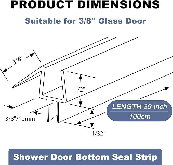 4-Pack Frameless Shower Door Bottom Seal for 3/8 Inch Thick Glass Doors – Stop Shower Leaks and Create a Water Barrier (3/8” x 39”)