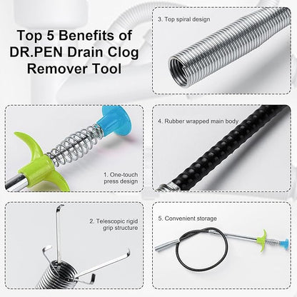 35.5inch Flexible Hair Drain Clog Remover Tool(1pcs), 17.8inch Cleaning Brush(2pcs), Hair Catcher Drain Auger Cleaner Tool Set for Pipe, Toilet, Kitchen Sink, Bathroom Tub, Sewer, (2+1)