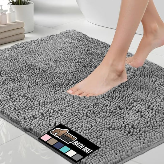GORILLA GRIP Bath Rug Mat 44x26, Thick Soft Absorbent Chenille, Quick Dry Microfiber Mats, Rubber Backing Washable Shower Floor Rugs, Bathmat Runner, US Designed Bathroom Home Decor Accessories Grey