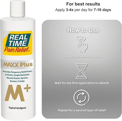 Real Time Pain Relief MAXX Plus - 12oz Bottle | Intensive Formula with 19 Natural Ingredients Including Hemp Seed Oil | Fast-Acting Relief for Muscle Pain, Arthritis, Backaches, and More