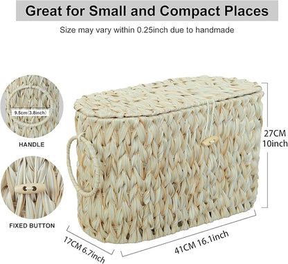 Toilet Paper Basket,Wicker Toilet Paper Storage with Lid,Decorative Boho Wicker Basket for Bathroom,Free Standing-Cream White