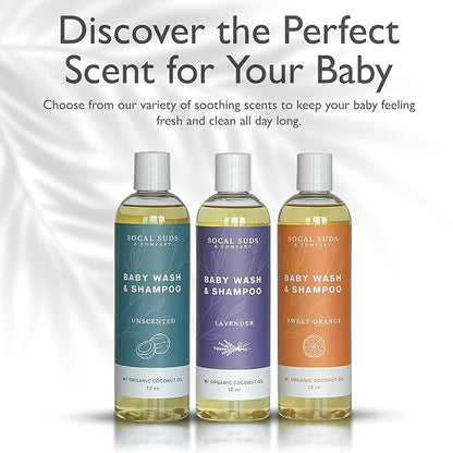 SoCal Suds & Company Organic Baby Shampoo and Body Wash - 2-in-1 Castile Soap, Hypoallergenic, Sensitive Skin, Natural Soap, Toddler Shampoo, Infant, Newborn, Kids Body Wash - 12oz Lavender