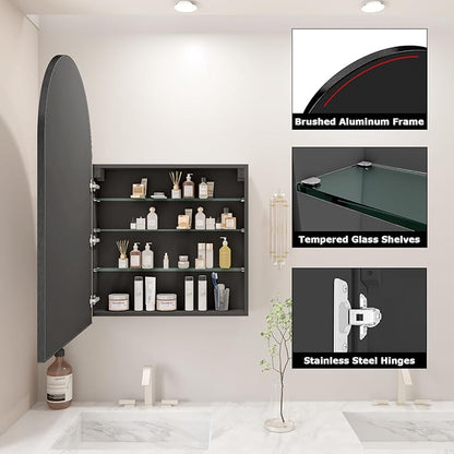 FKWin Black Bathroom Storage Cabinet for Left or Right Opening, Surface Mount Medicine Cabinet not Recessed, Modern Vanity Bathroom Mirror with Storage, Black, 24x36 inch