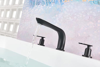 SITGES Classic Bathtub Faucet,2-Handle Matte Black Tub Filler,3-Hole Widespread Roman Tub Faucet,High Flow Deck Mount Bath Tub Faucet with Valve Included