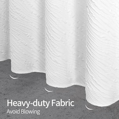 MitoVilla White Modern Fabric Shower Curtain, Farmhouse Waves Cloth Shower Curtains for Neutral Hotel Bathroom Decor, 3D Geometric Embossed Textured, Waterproof & Wrinkle Resistant, 72 x 72