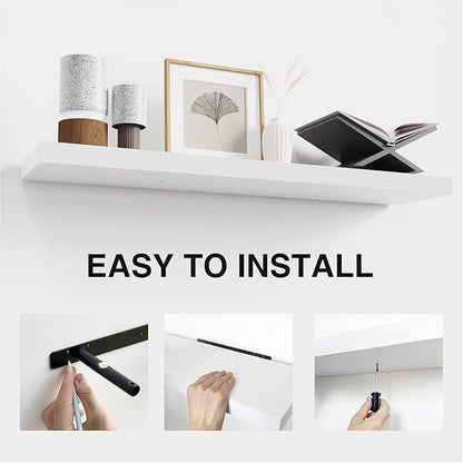 Colima Bathroom Floating Shelves for Wall, 36" Floating Wall Mounted Shelf, Rustic Wood Storage Hanging Shelf for Home Organization, Bathroom, Kitchen, Living Room (Set of 2, White)