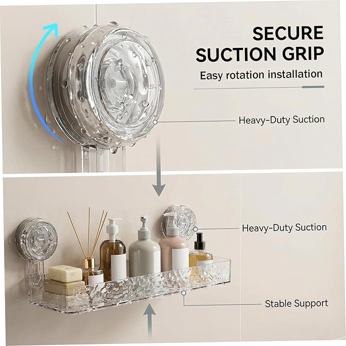 Corrugated Suction Cup Storage Holder, Heavy-Duty Suction Cup Shower Shelf, Shower Caddy Bathroom Organizer with Hollow Drainage Design, Ideal for Renters
