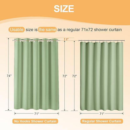 River Dream Sage Green Cotton Blend Shower Curtain with Snap in Liner, No Hook Shower Curtains for Bathroom, Hotel Grade, Water Repellent, 71" W x74 L