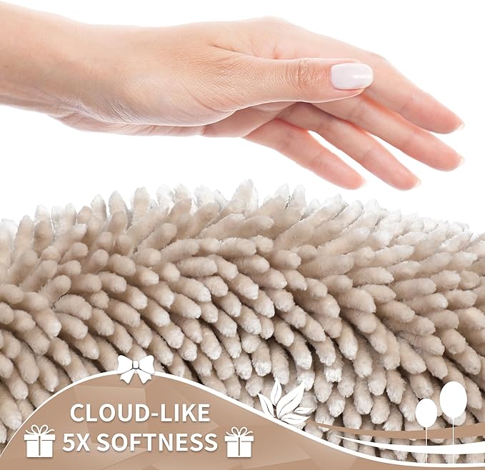 Yimobra Long Bathroom Rugs Runner 60x24 Inch, Extra Thick Soft Absorbent Chenille Bath Mat, Non Slip Machine Washable, Quick Dry Bath Rugs for Bathroom Floor, Tub and Shower, Khaki
