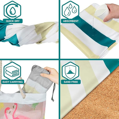 SUN CUBE Microfiber Beach Towel, Quick Dry Sand Free Beach Towel, Lightweight, Compact for Travel Swim Sports Camping, Packable Sand Resistant Towel Adult - Beige Cream 78x35 Inches