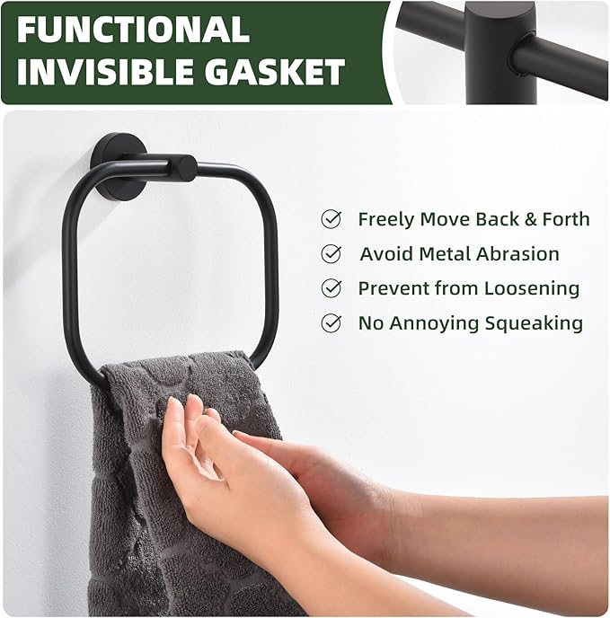 Angle Simple Matte Black Towel Ring Swivel, SUS 304 Stainless Steel Bathroom Hand Towel Holder for Wall Mount