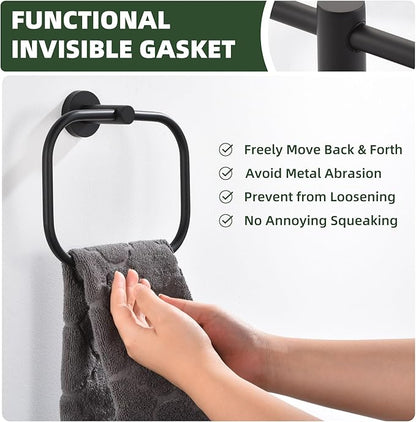 Angle Simple Matte Black Towel Ring Swivel, SUS 304 Stainless Steel Bathroom Hand Towel Holder for Wall Mount