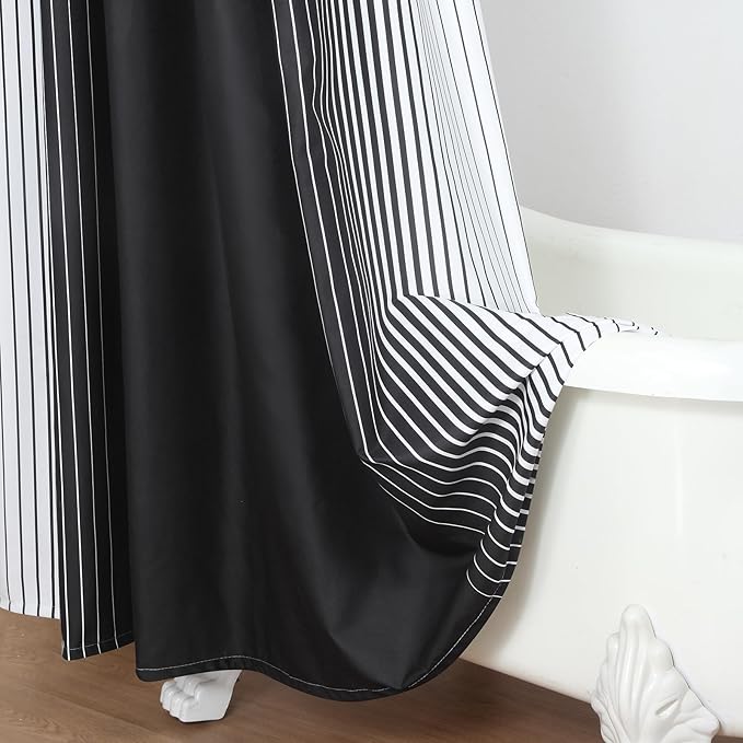 Extra Long Black Shower Curtain, Modern Black and White Gradient Vertical Stripe Waterproof Polyester Shower Curtains for Bathroom, 72x84 Inches