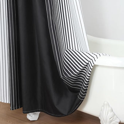 Extra Long Black Shower Curtain, Modern Black and White Gradient Vertical Stripe Waterproof Polyester Shower Curtains for Bathroom, 72x84 Inches