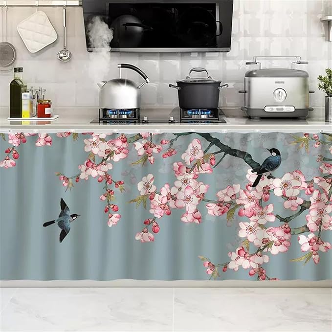 SK Studio Short Curtains for Kitchen, Cabinet Shelf Dust-Proof Blackout Tier Cafe Curtain Under Sink Skirt for Bathroom Laundry Room Style 19, 35.4" W x 27.6" H
