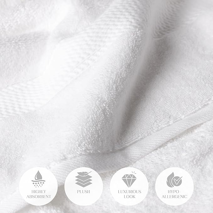 Superior Egyptian Cotton Pile 6 Piece Towel Set, Includes 2 Bath, 2 Hand, 2 Face Towels/Washcloths, Ultra Soft Luxury Towels, Thick Plush Essentials, Guest Bath, Spa, Hotel Bathroom, White