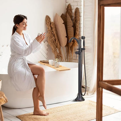 Freestanding Bathtub Faucet, Classic Free Standing Tub Faucet with Retro Handheld Sprayer High Flow Max 7.04GPM Floor Mounted Tub Fillers Swivel Spout Tub Faucets Oil Rubbed Bronze (WT-9002ORB)