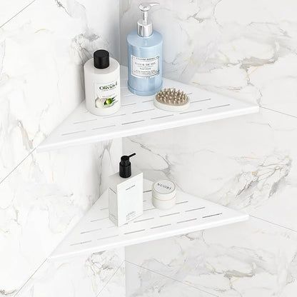 Corner Shower Shelves, 12” Recessed Tile Shower Shelf, 304 Stainless Steel Grout in Corner Tile Shower Shelves, No Drilling, Matte White, 2 Pack