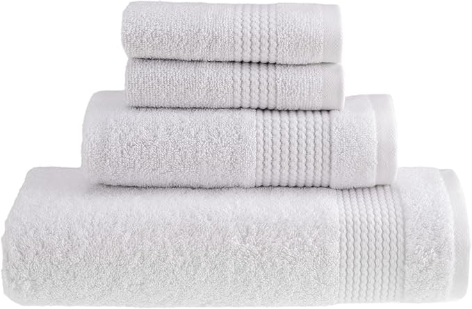 HALLEY Turkish Cotton Towels (4-Pack) Super Soft Quick Absorbent 100% Cotton Towels for Bathroom Kitchen 1 Bath Towel 1 Hand Towel 2 Washcloths (White)