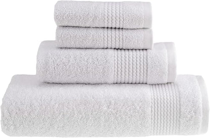 HALLEY Turkish Cotton Towels (4-Pack) Super Soft Quick Absorbent 100% Cotton Towels for Bathroom Kitchen 1 Bath Towel 1 Hand Towel 2 Washcloths (White)