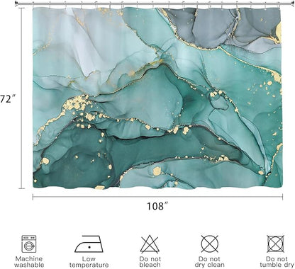 Extra Wide Marble Shower Curtain 108 x 72, Turquoise Abstract Shower Curtains for Claw Foot Tub, Modern Luxury 108 inch Long Shower Curtain Set with 18 Pack Plastic C-Hooks