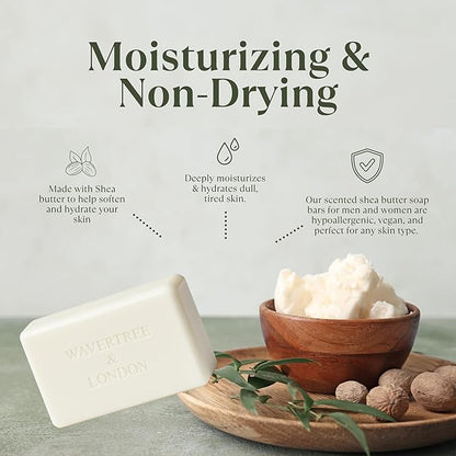 Wavertree & London Basil Lime & Mandarin Scented Natural Soap (2 Bars), 7oz Moisturizing French Triple Milled Soap Bars enriched with shea butter - Pure Plant Based Bath & Body Bars for All Skin Types