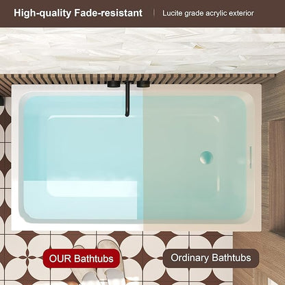 43 Square Inch Acrylic Independent Bathtub, Capacity 50 Gallons, Can Hold 650 Pounds, Smooth White Surface, Chrome Plated Drainage And Overflow (Seated) (White, 43 In No Seat)