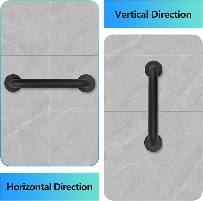 Shower Grab Bar, 2 Pack 24 Inch Black Bathroom Grab Bar, 1.25" Diameter Stainless Steel Grab Bars for Bathtubs and Showers, Handicap Shower Grab Bar for Seniors Elderly