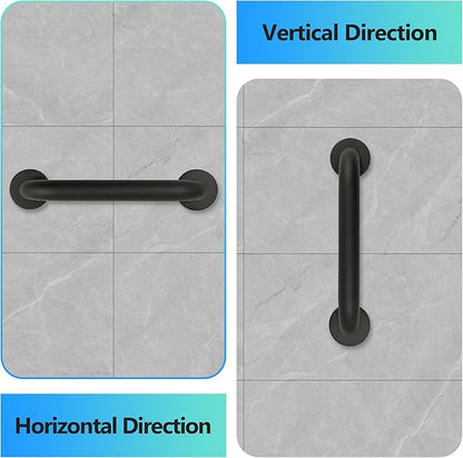 Shower Grab Bar, 2 Pack 12 Inch Black Bathroom Grab Bar, 1.25" Diameter 304 Stainless Steel Grab Bars for Bathtubs and Showers, Handicap Shower Grab Bar for Seniors Elderly