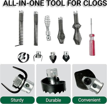 10PCS Drain Auger Cutter Set, Drain Snake Attachments Kit Drain Cleaning Attachment Compatible with K-400 C-4 C-6 C-7 C-8 and C-9 Models, Fit for 5/8" Port Heavy-Duty Cables Includes Cutting Tools