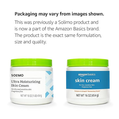 Amazon Basics Ultra Moisturizing Skin Cream for Dry & Sensitive Skin, Dermatologist Tested, Fragrance Free, 16 Ounce, 1 Pound (Pack of 1) (Previously Solimo)