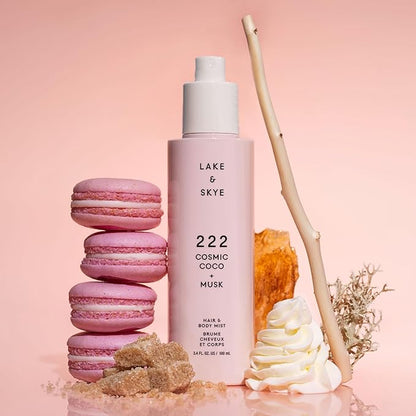 Lake & Skye 222 Cosmic Coco + Musk Hair & Body Mist 3.4 Fl Oz (100 mL), White Musk, Coconut Milk, Macaron Sugar, Hydrating, Softening