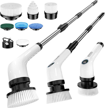 Electric Spin Scrubber Upgraded Battery with Extra-Long Runtime, IPX7 Waterproof Power Cleaner with 7 Brush Heads, 2 Speeds Adjustable Long Handle for Bathroom, Floor, Shower, Tile & Kitchen Cleaning