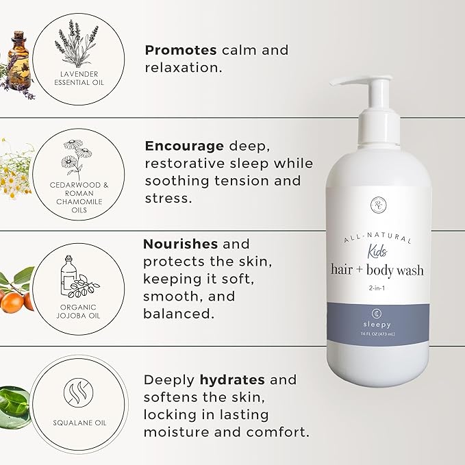 Rowe Casa Organics 2-in-1 Kids Hair & Body Wash with Therapeutic Essential Oils – Fruity Kids Shampoo & Body Wash with Sweet, Bright & Uplifting Scent – 16 Fl. Oz