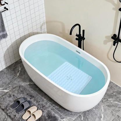 Anti-Slip Bathtub Shower mat, 20.8×20.8（Approximately 53×53cm） inch Soft Oversized Machine Washable Non-Slip Bathtub mat with Drainage Holes, Bathroom Floor Suction Cup.（1-Opaque Light Blue）