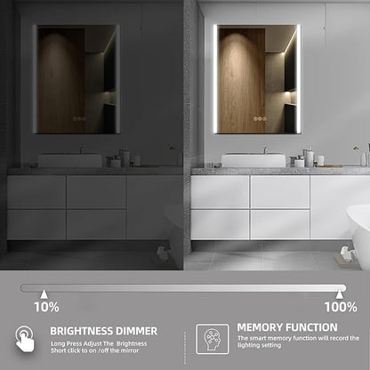Medicine Cabinet with LED Lights and Mirror, 20 x 28 Inch Surface or Recessed Mounted Bathroom Cabinet with Door, Defogger, Memory Function, 3-Color Mode, Outlet&USB, Dimmer, Storage Shelf