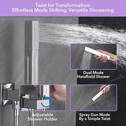 VANFOXLE Shower Faucet Set Chrome Shower System,Push Button Diverter Shower Faucet with 2 in 1 Handheld,Ceiling Mount Increased Thickness 10 Inch Shower Head with 6 Inch Wall Mount Shower Head