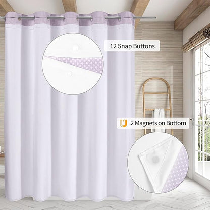 MitoVilla No Hooks Needed Extra Long Shower Curtain Liner Set, Purple 86 inch XL Heavyweight Waffle Fabric Cloth Shower Curtains Set with Snap-in Liner for Modern Luxury Hotel & Spa Bathroom Decor